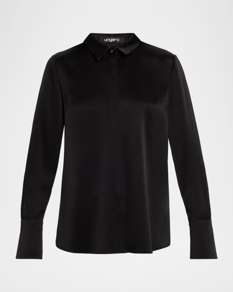 Layne Satin Button-Front Blouse by UNGARO
