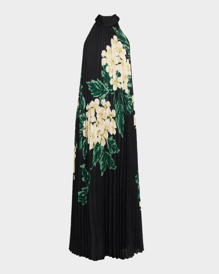 Lester Pleated Floral-Print Trapeze Maxi Dress by UNGARO