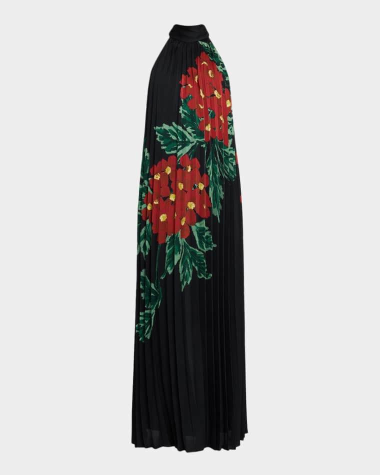 Lester Pleated Floral-Print Trapeze Maxi Dress by UNGARO