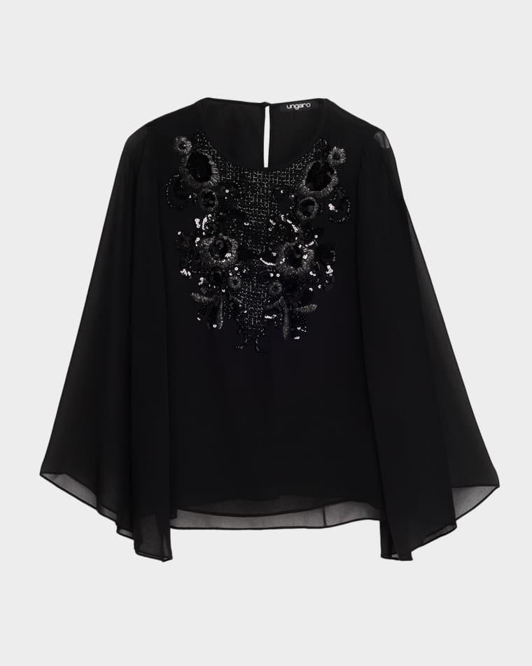 Nastasia Sheer-Sleeve Bead & Sequin Blouse by UNGARO