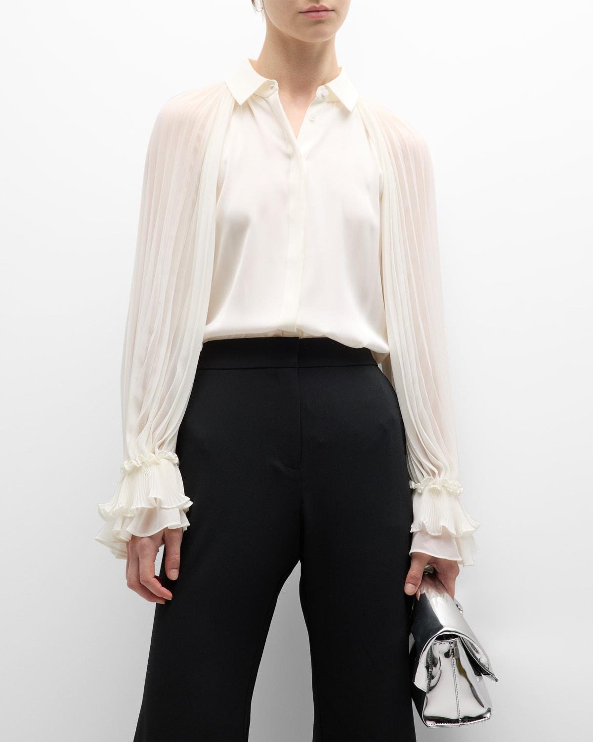 Samantha Button-Front Pleated Sleeve Blouse by UNGARO