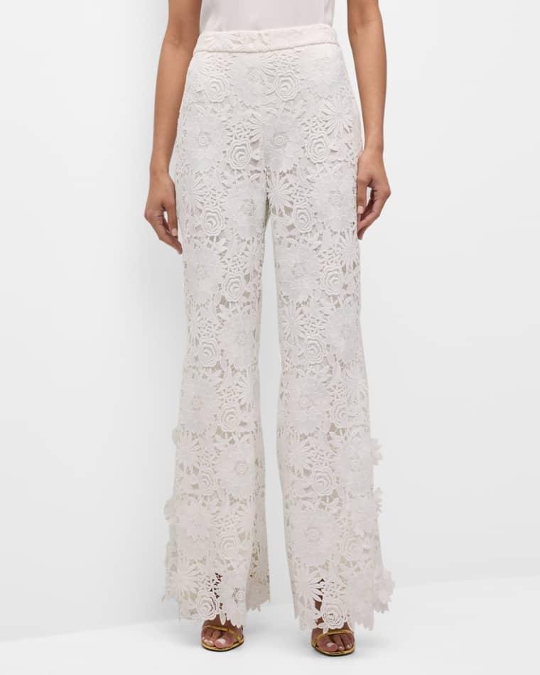 Tanya High-Rise Flare-Leg Floral Lace Pants by UNGARO