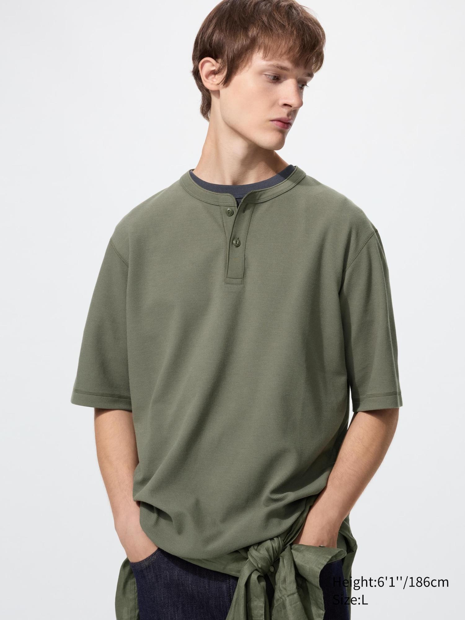 DRY Waffle Henley T-Shirt by UNIQLO