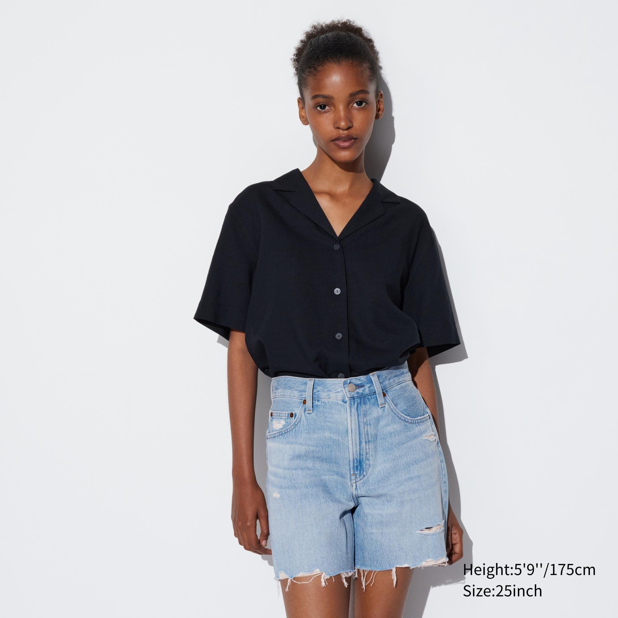 High-Rise Baggy Denim Shorts (Distressed) by UNIQLO