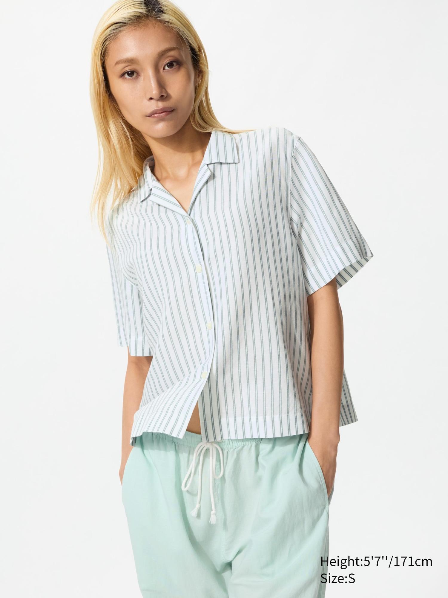 Linen Blend Open Collar Shirt | Short Sleeve | Striped by UNIQLO
