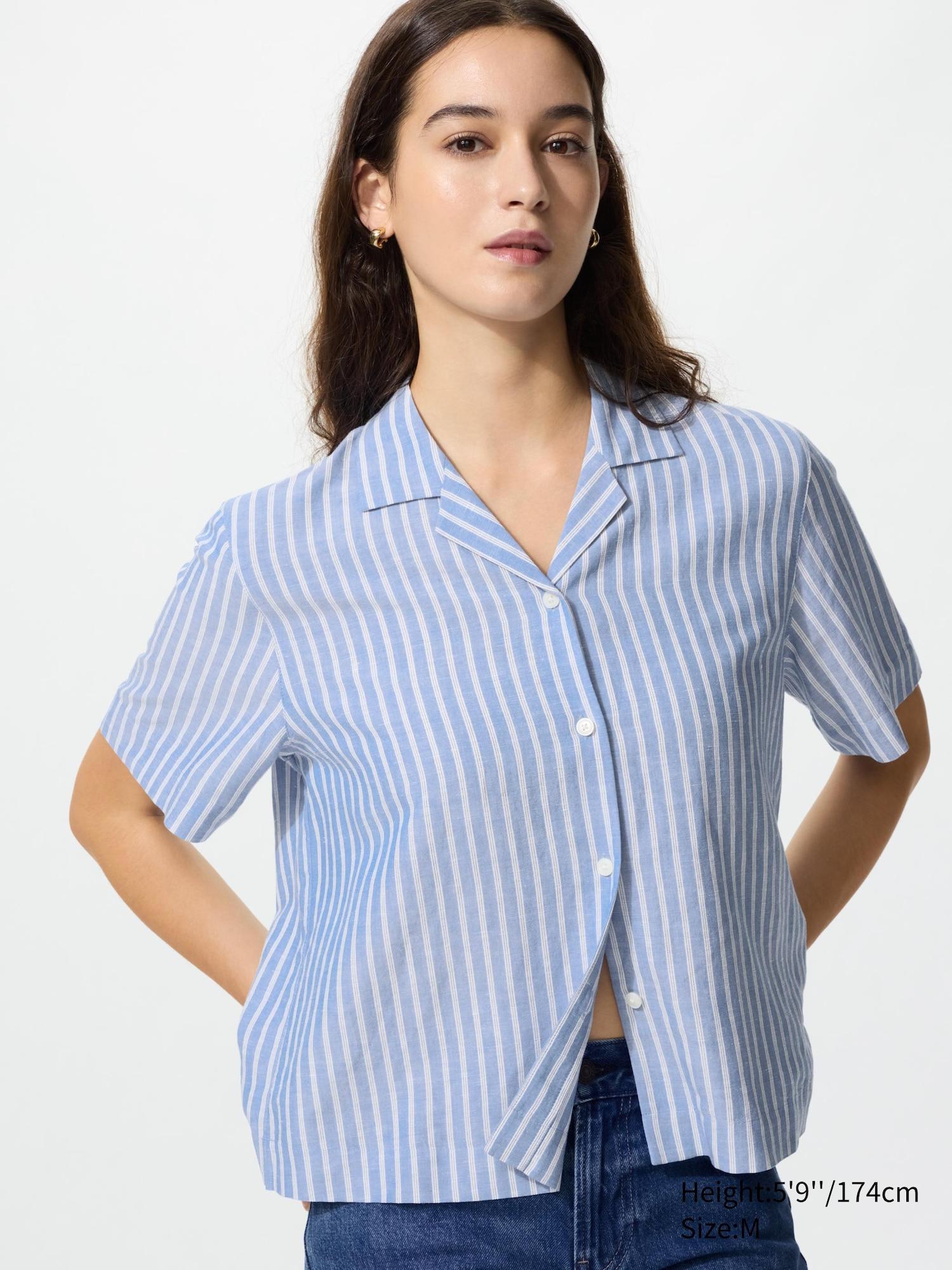 Linen Blend Open Collar Shirt | Short Sleeve | Striped by UNIQLO