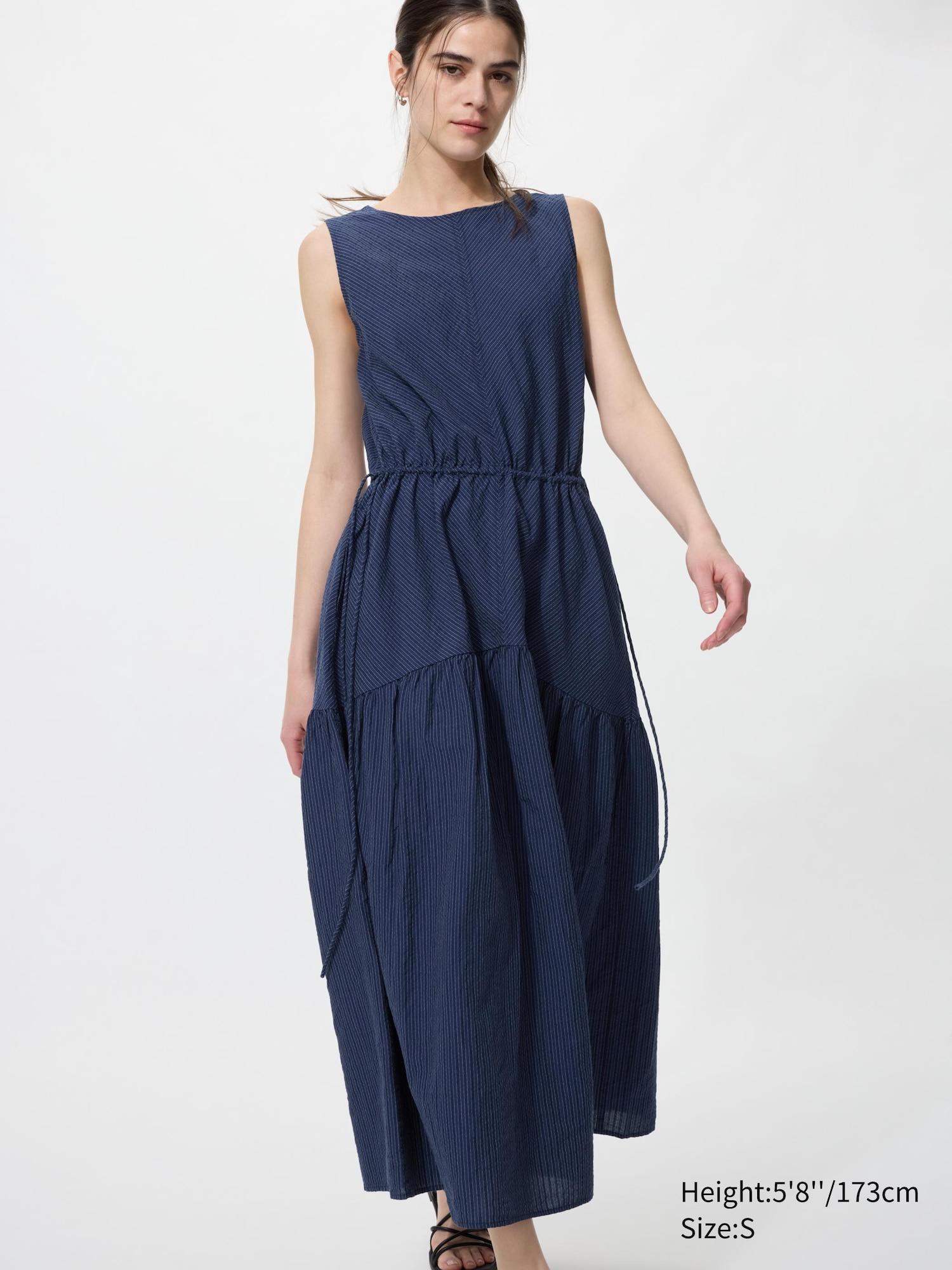 Linen Blend Tiered Dress | Stripe by UNIQLO