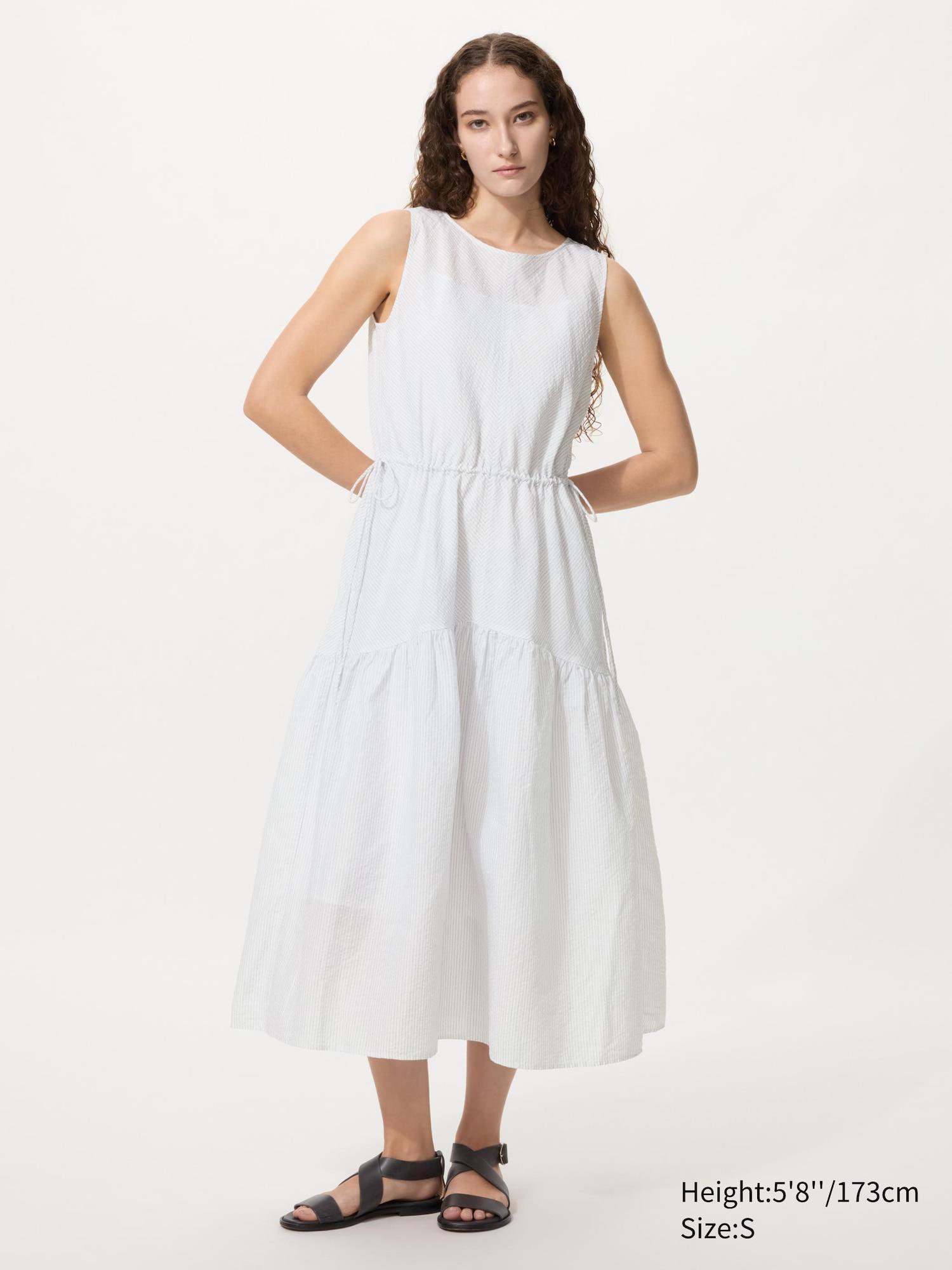 Linen Blend Tiered Dress | Stripe by UNIQLO