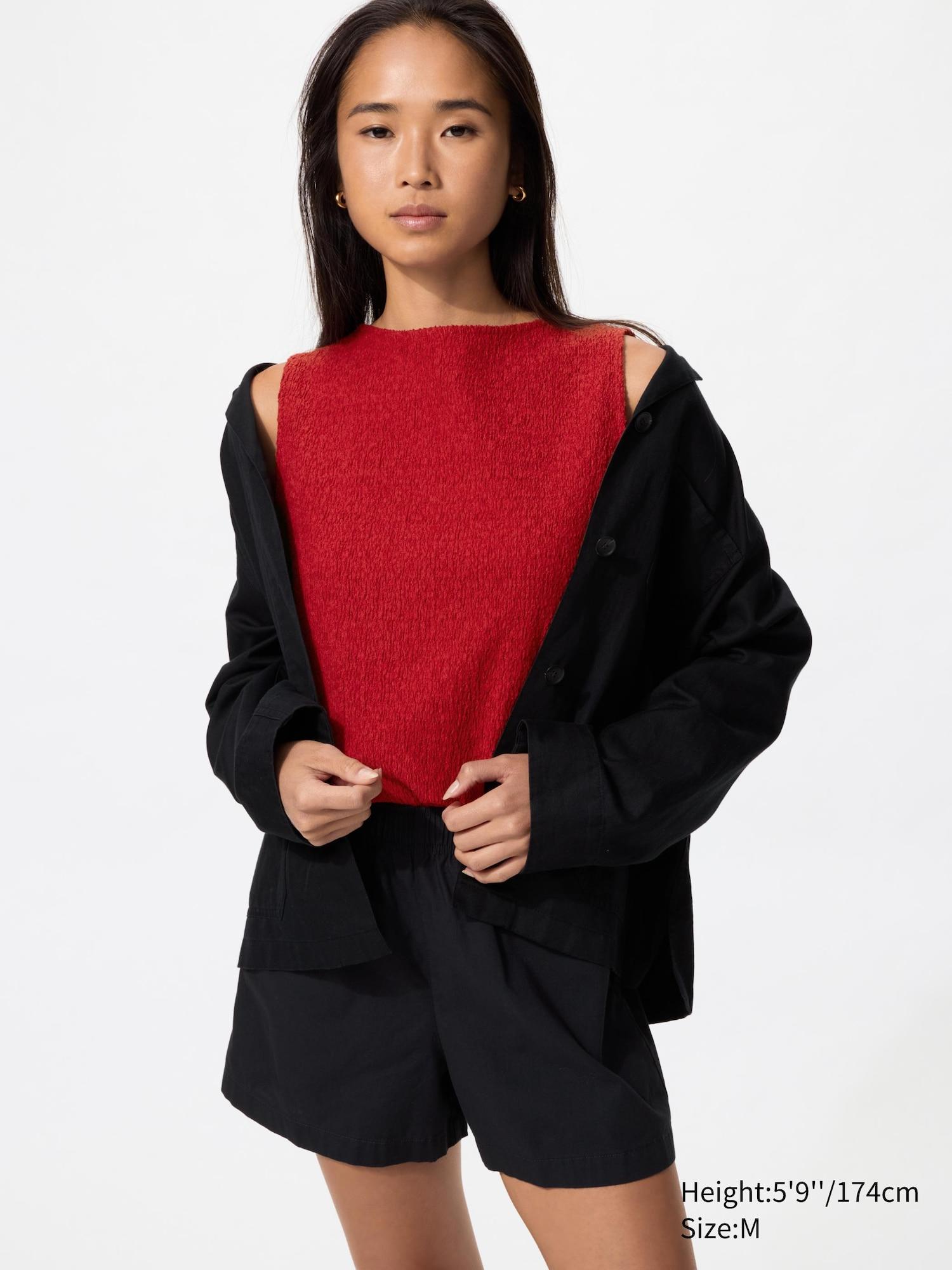 Shirring Boat Neck Sleeveless T-Shirt by UNIQLO