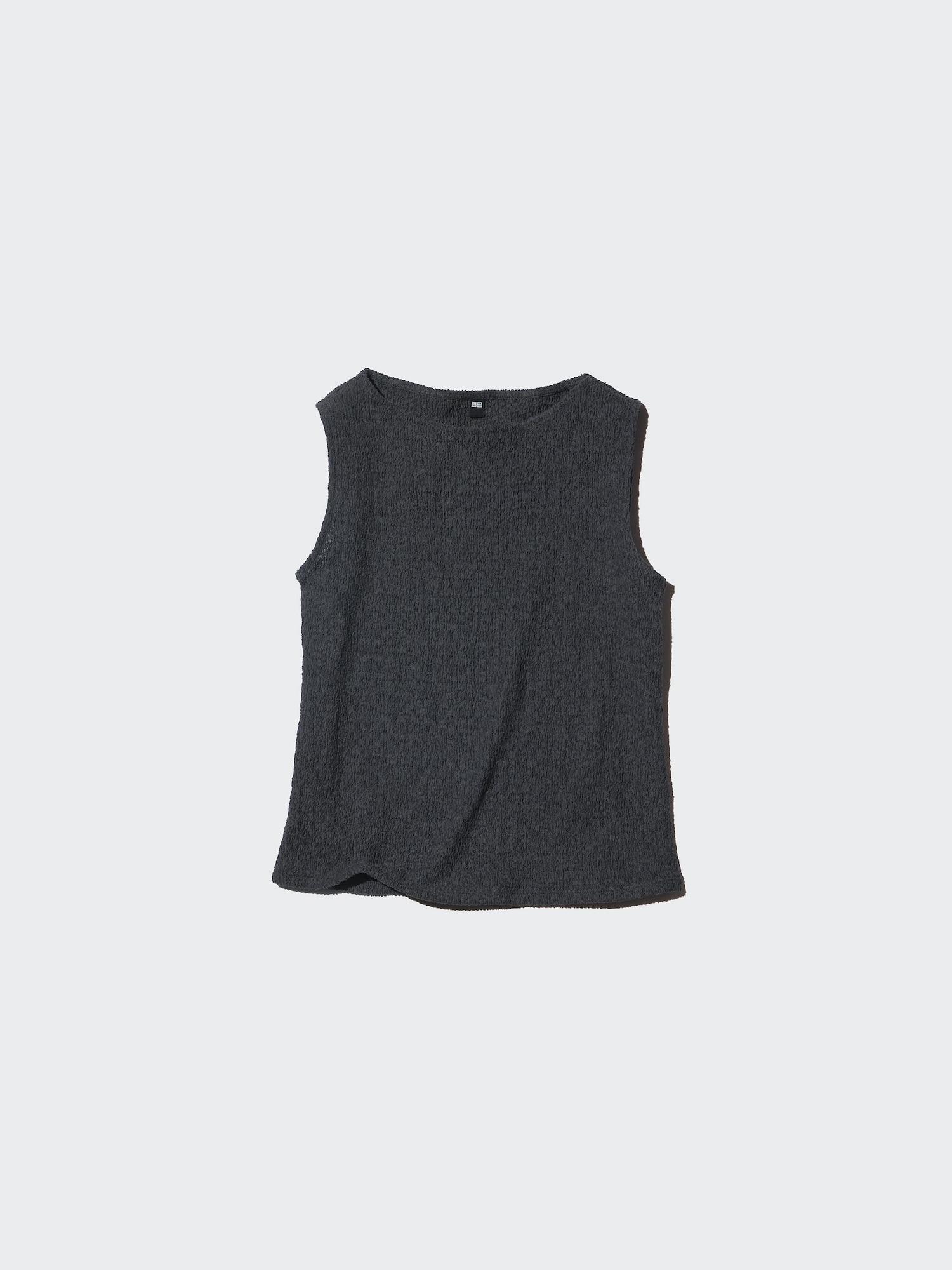 Shirring Boat Neck Sleeveless T-Shirt by UNIQLO