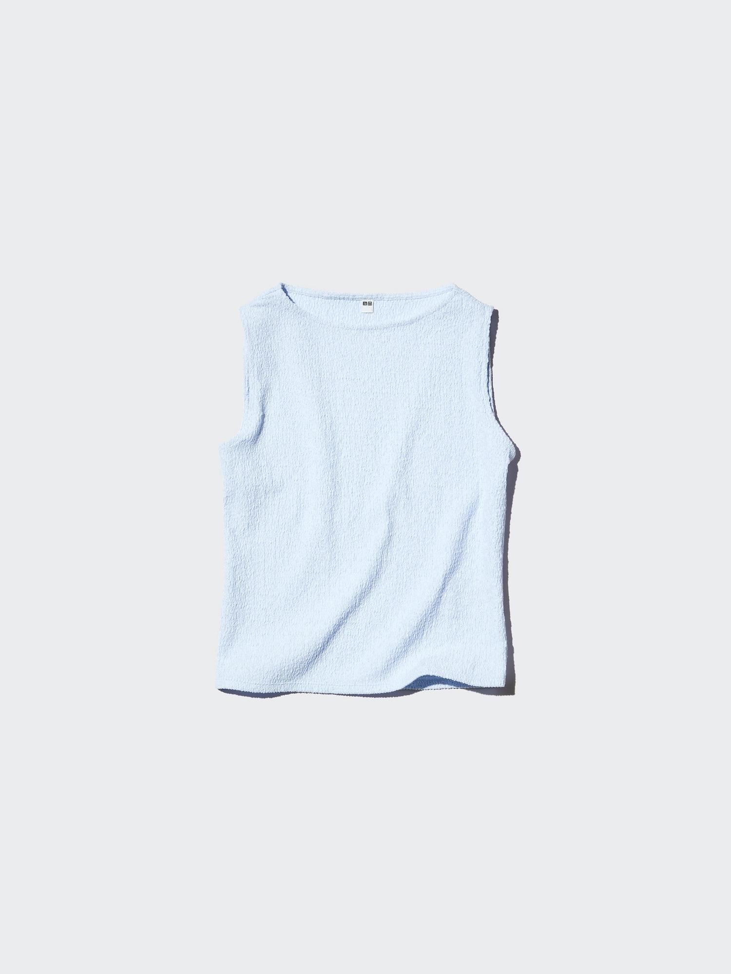 Shirring Boat Neck Sleeveless T-Shirt by UNIQLO