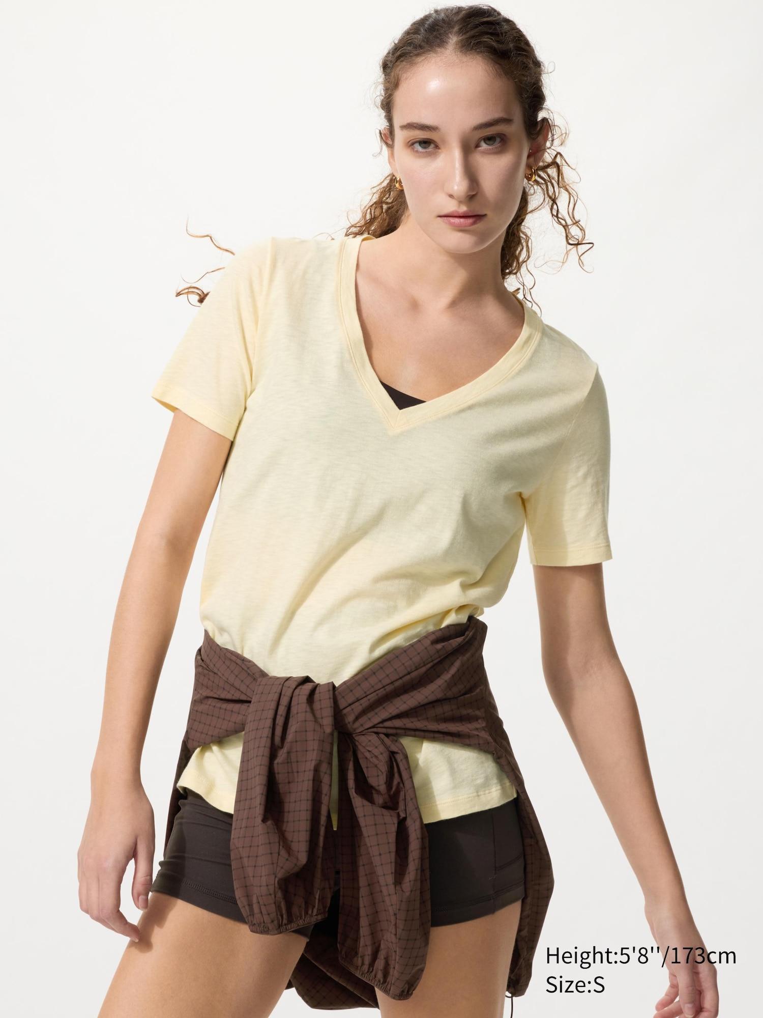 Slub Cotton V-Neck T-Shirt | Deep Neck by UNIQLO