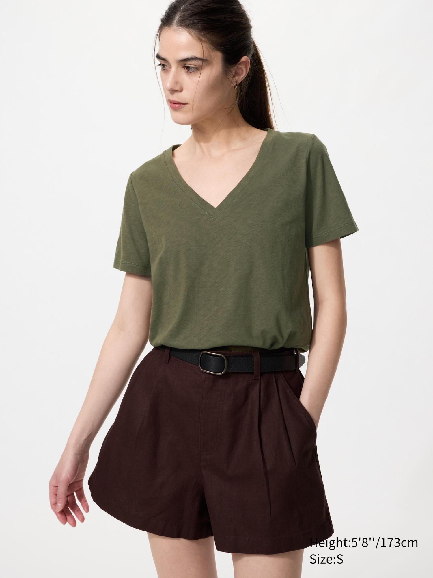 Slub Cotton V-Neck T-Shirt | Deep Neck by UNIQLO