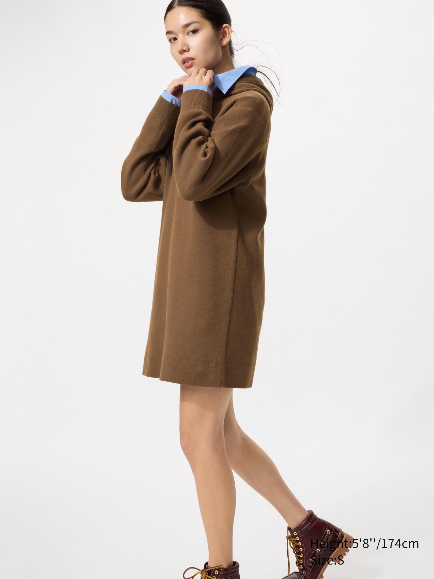 Smooth Cotton Knit Hoodie Dress by UNIQLO