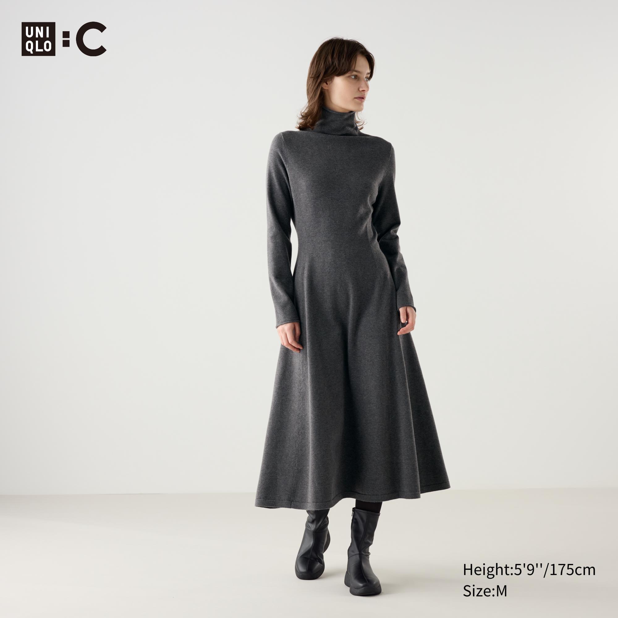 Smooth Souffle Yarn Flare Dress | Turtleneck by UNIQLO Smooth Souffle Yarn Flare Dress | Turtleneck by UNIQLO