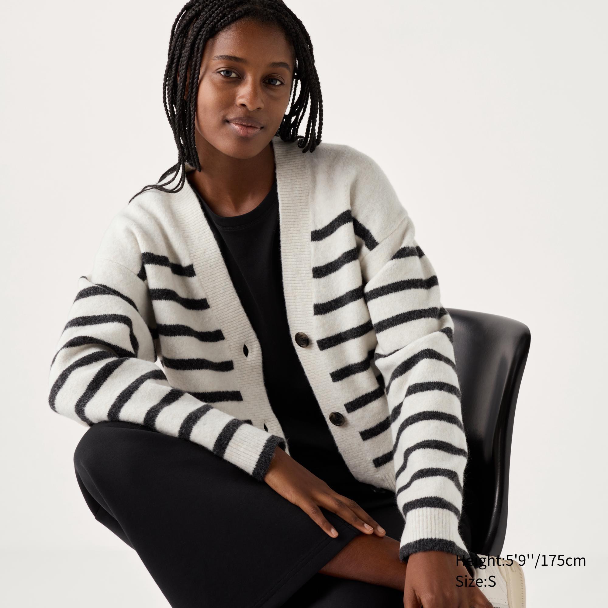 Souffle Yarn Short Cardigan | Striped | V-Neck by UNIQLO Souffle Yarn Short Cardigan | Striped | V-Neck by UNIQLO