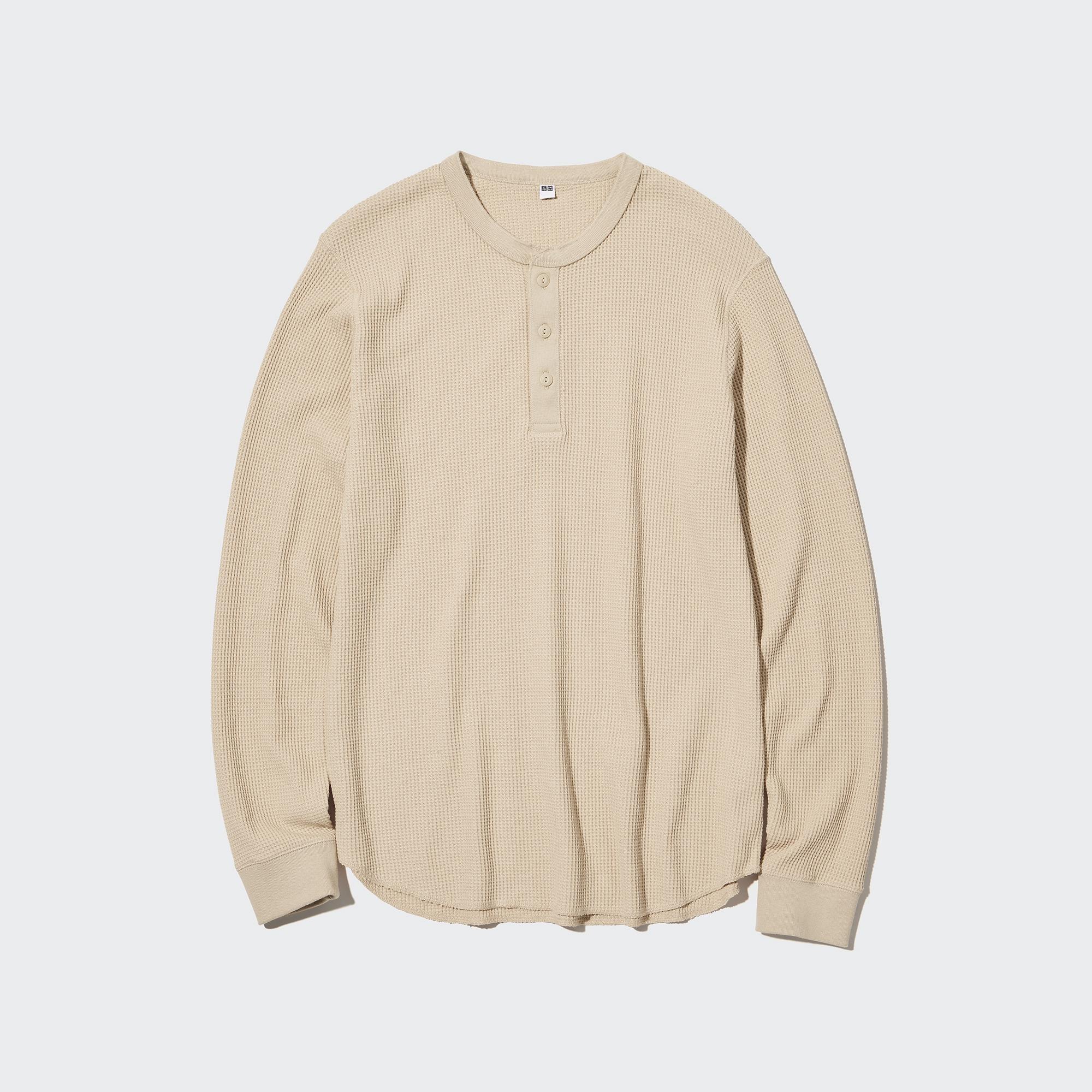 Waffle T-Shirt | Henley Neck | Long Sleeve by UNIQLO