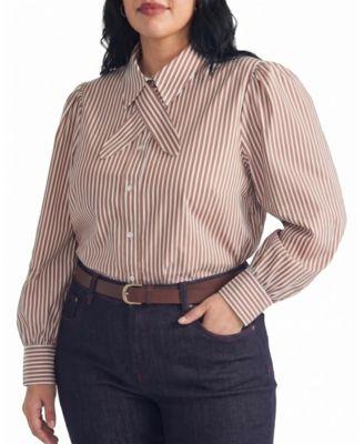 Women's Plus Janet Tie-Neck Cotton Poplin Shirt by UNIVERSAL STANDARD