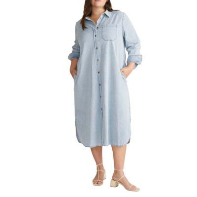Women's Plus Odeon Stretch Cotton Chambray Shirtdress by UNIVERSAL STANDARD