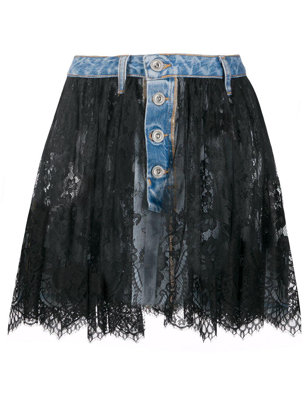 lace overlay denim skirt by UNRAVEL PROJECT