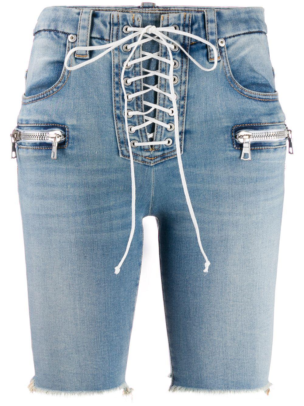 lace-up denim shorts by UNRAVEL PROJECT