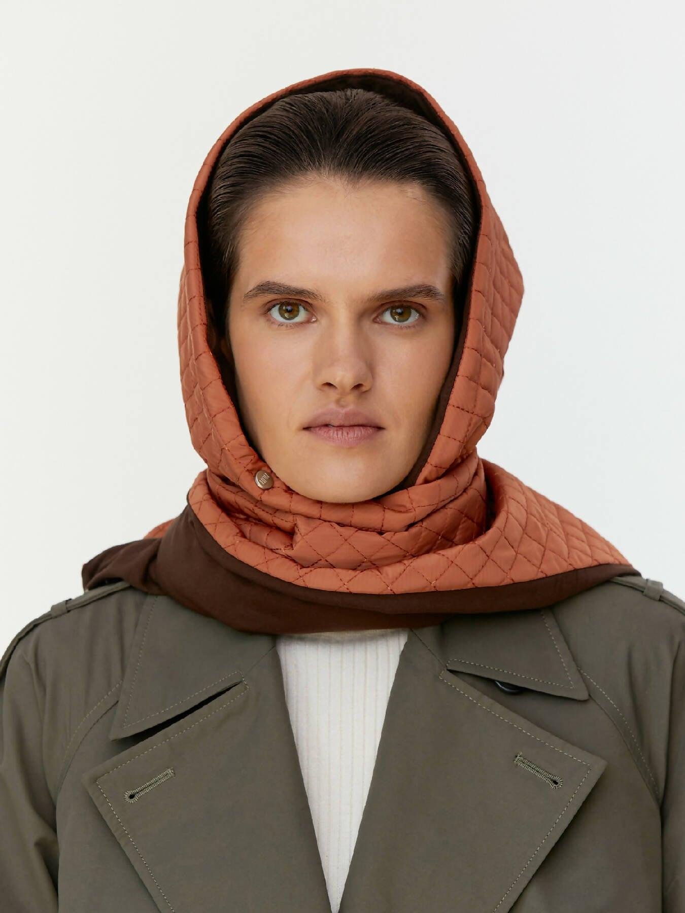 Puffer Quilted Headscarf in Orange by UNU CLOTHING