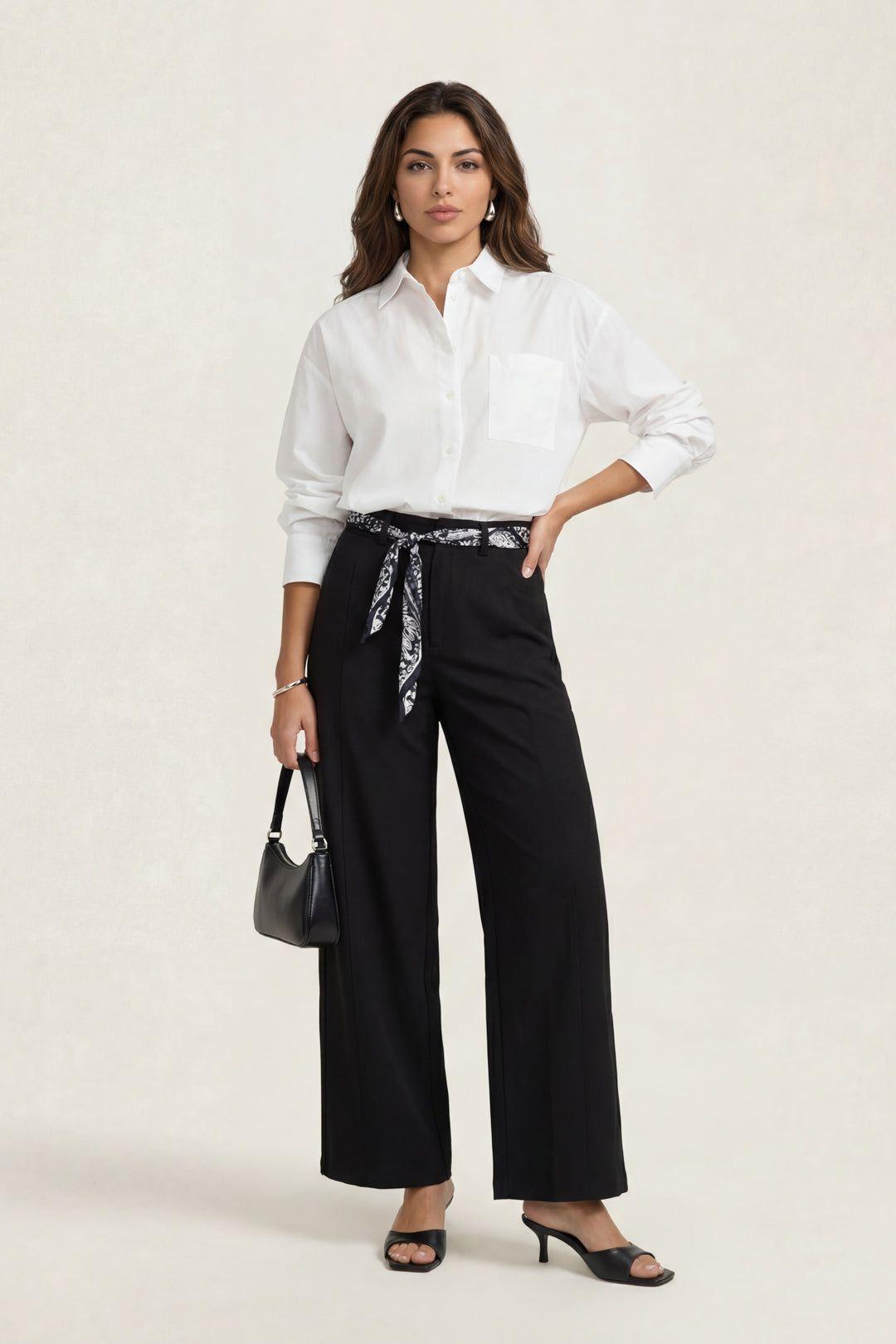 Belted Barrel Leg Trouser Black by URBAN BLISS
