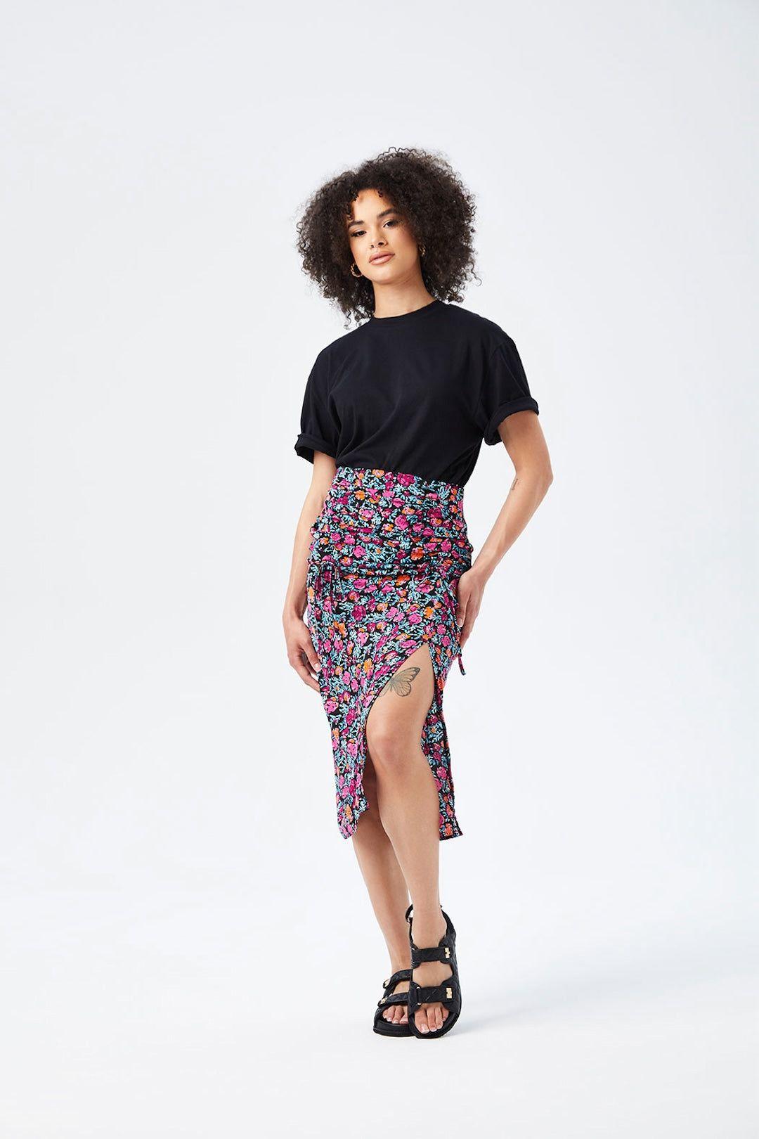 Bethany Floral Sheered Print Midi Skirt by URBAN BLISS