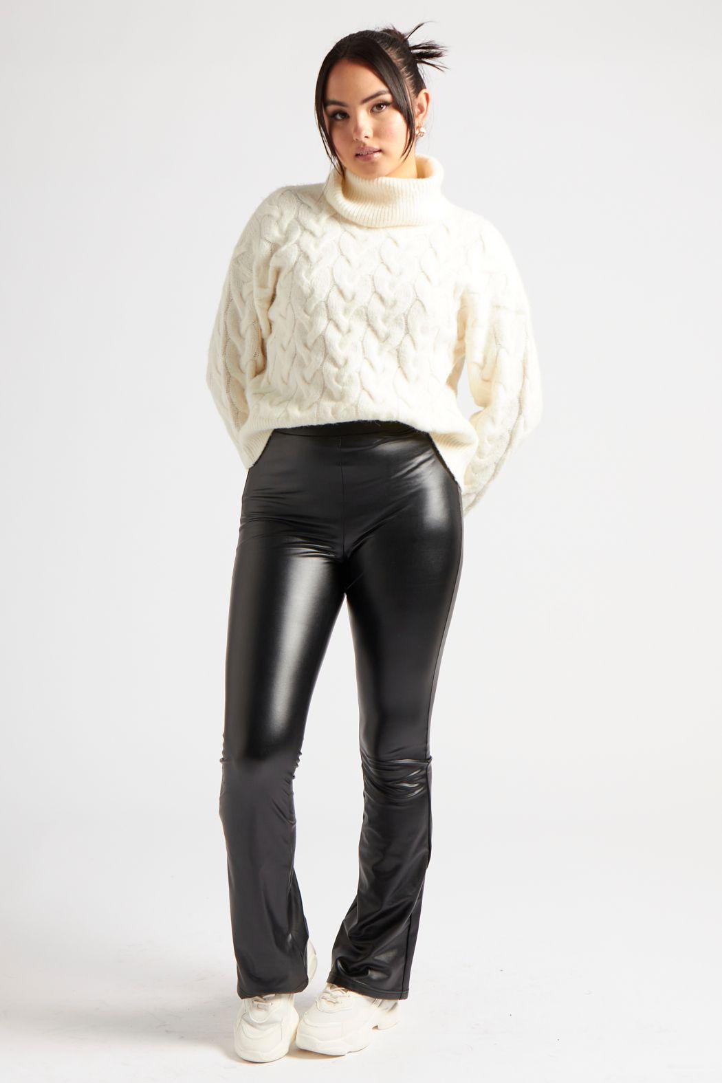 Black Flare PU Leggings by URBAN BLISS