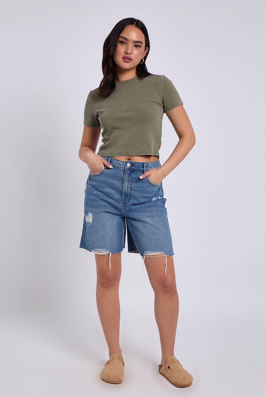 Bleach Distressed Bermuda Short by URBAN BLISS