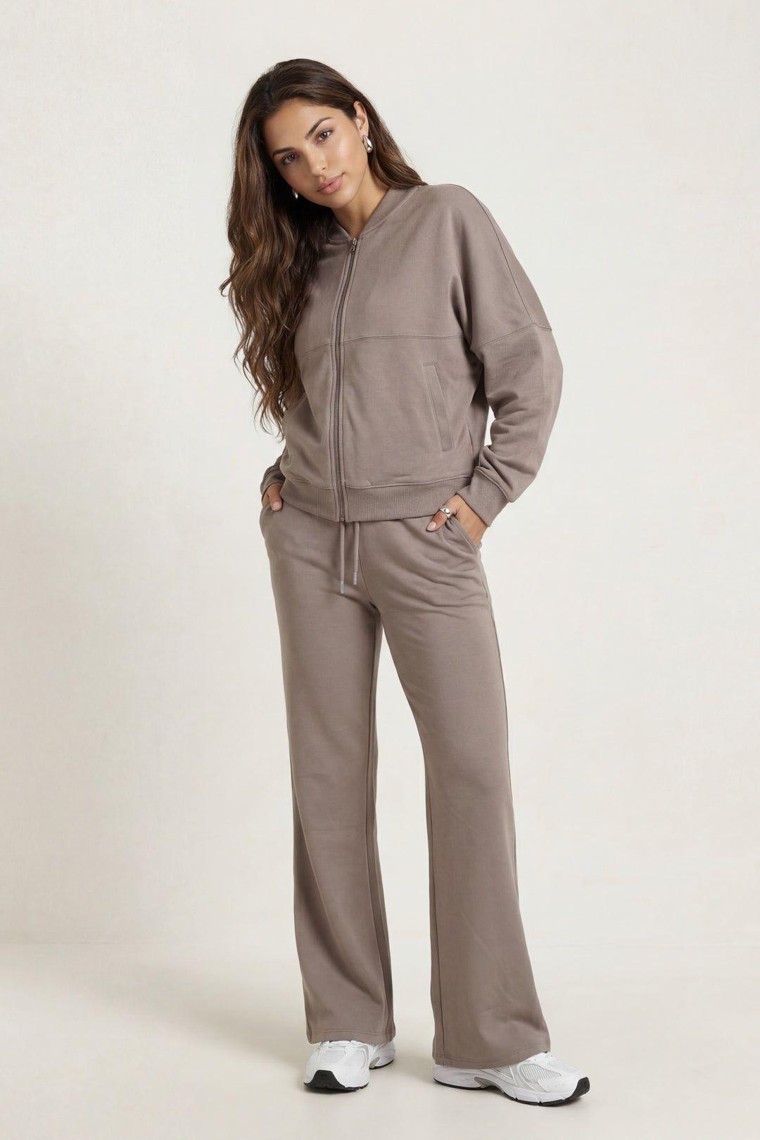 Bomber Jacket And Flare Jogger Set Grey by URBAN BLISS