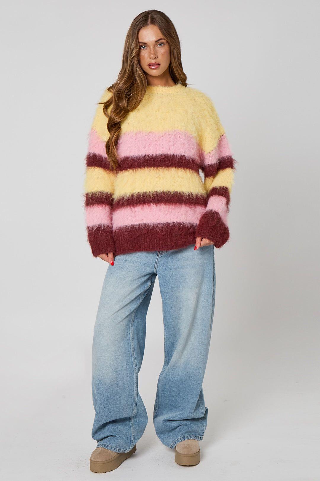 Brushed Wool Stripe Oversized Jumper by URBAN BLISS