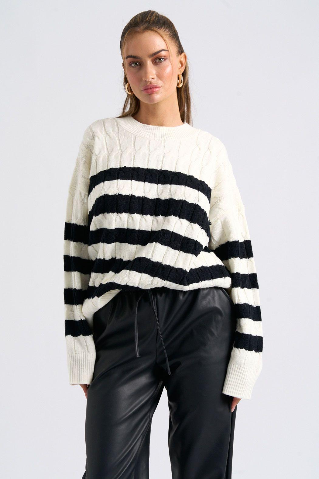 Cable Knit Stripe Jumper by URBAN BLISS
