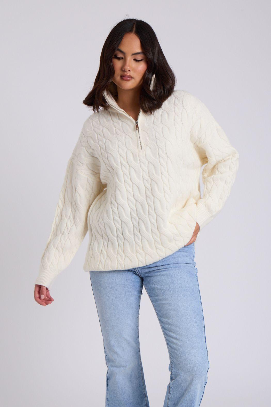 Cable Zip Neck Jumper by URBAN BLISS