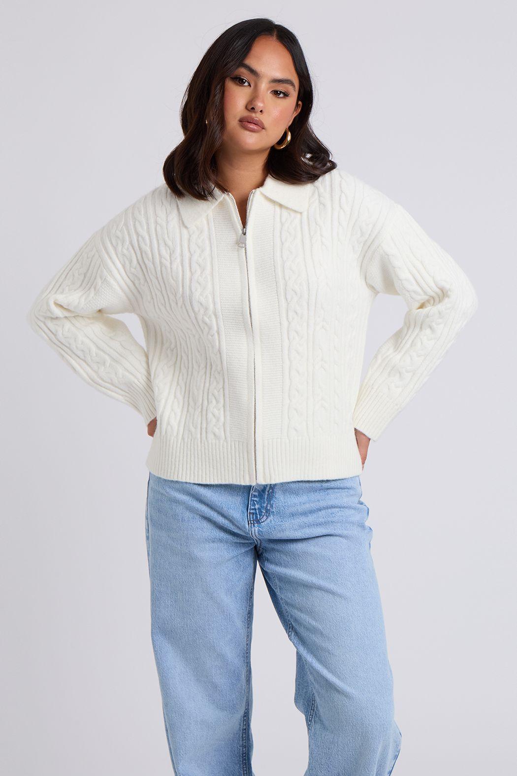 Cable Zip Up Cardigan by URBAN BLISS