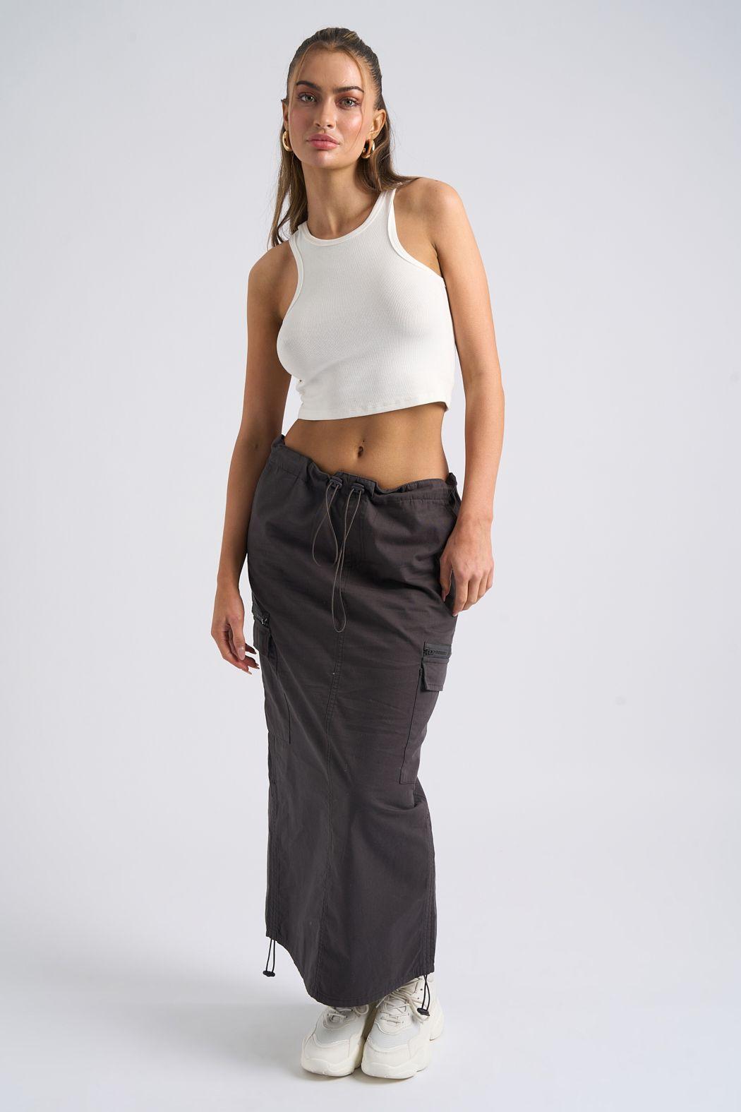 Charcoal Parachute Midi Skirt by URBAN BLISS
