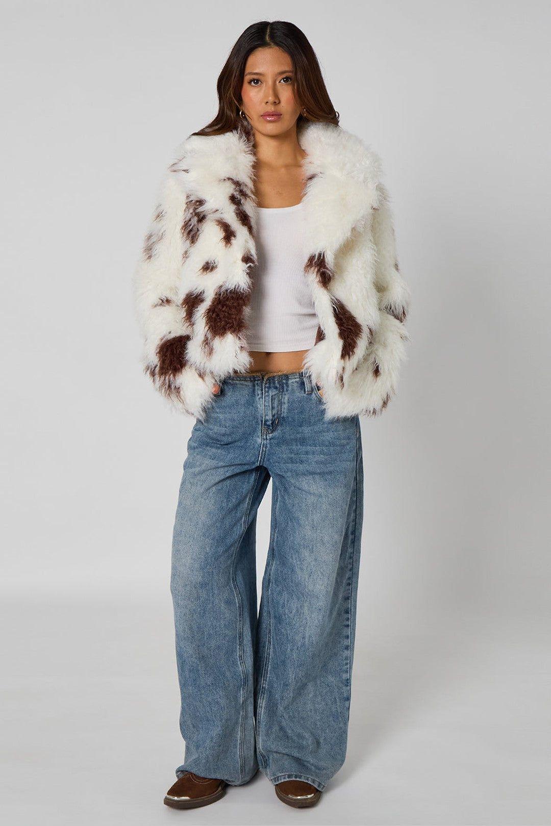 Cow Print Fur Jacket by URBAN BLISS