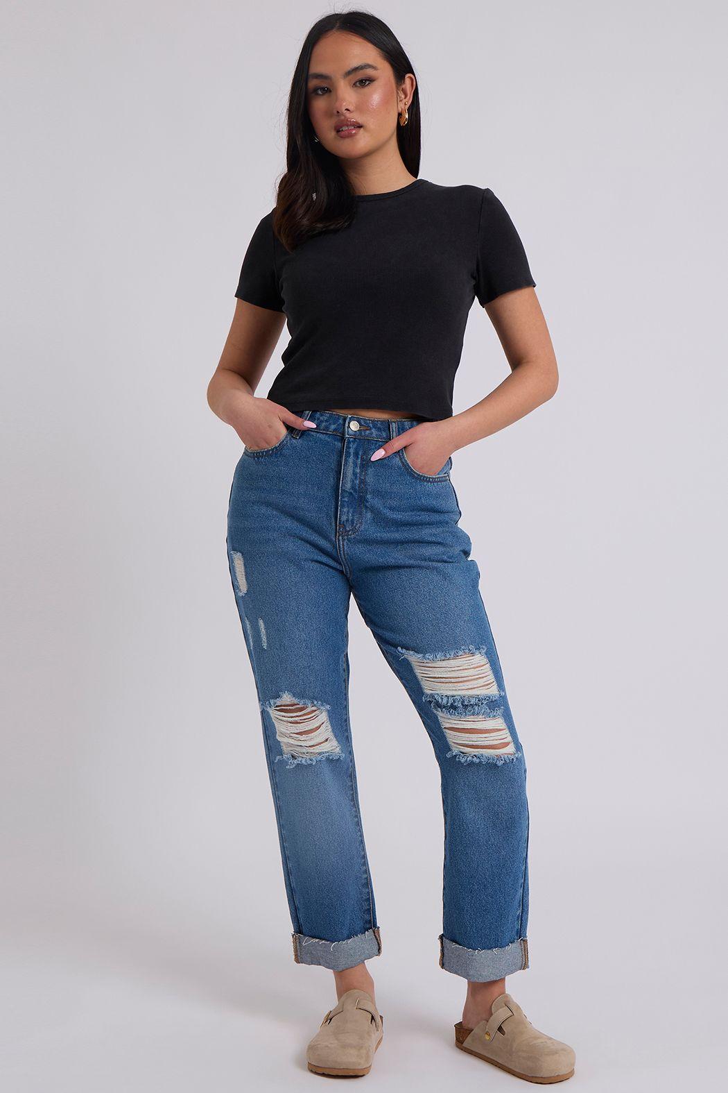 Elliott Black Ripped Mom Jeans by URBAN BLISS