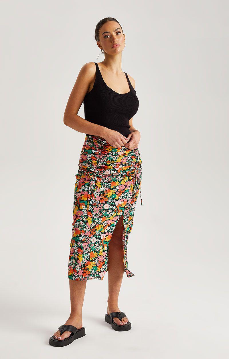 Floral Double Midi Skirt by URBAN BLISS