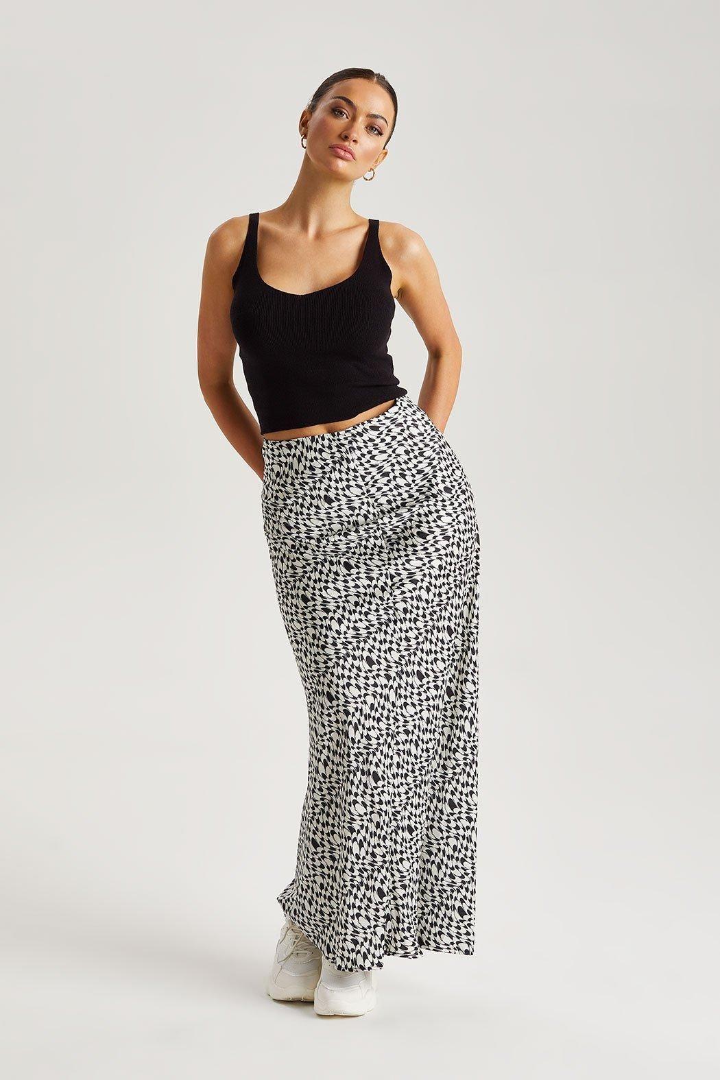 Geometric Satin Maxi Skirt by URBAN BLISS