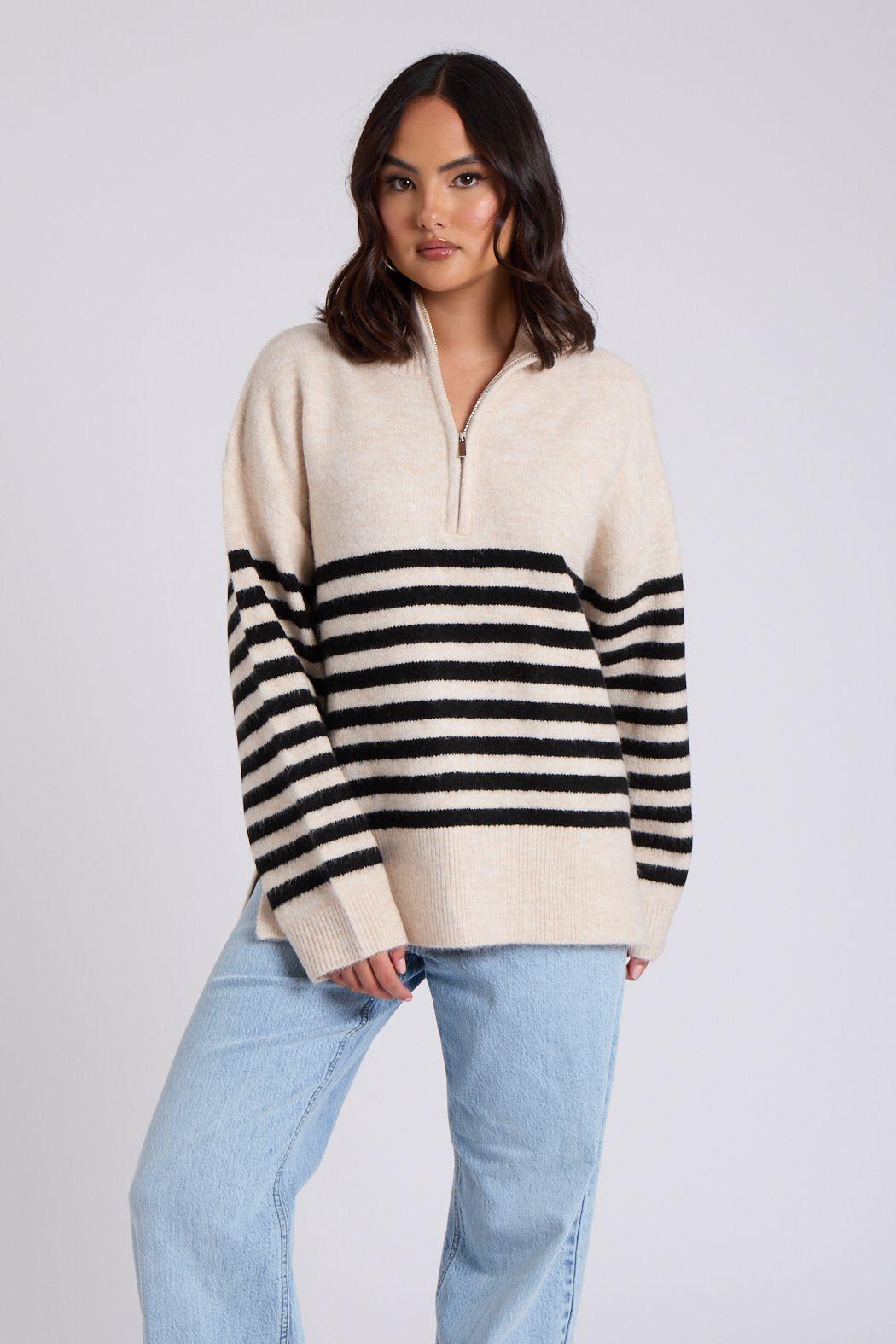 Half Zip Stripe Jumper by URBAN BLISS