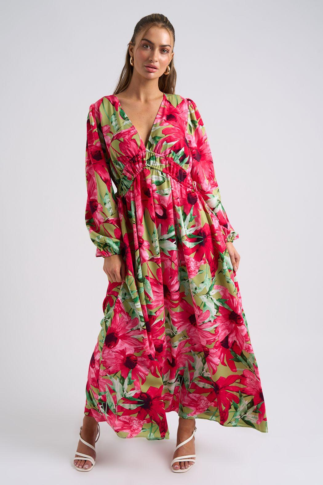 Large Floral Ruched Smock Dress by URBAN BLISS