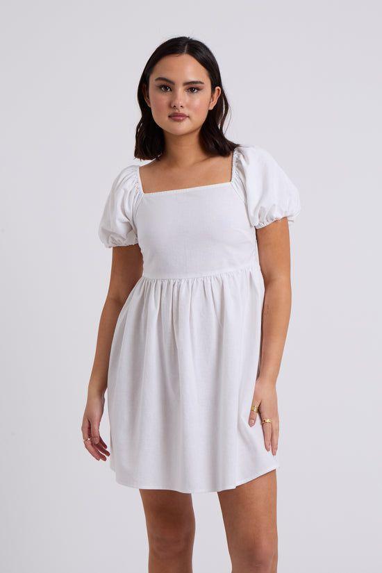 Linen Blend Lace Up Mini Smock Dress by URBAN BLISS