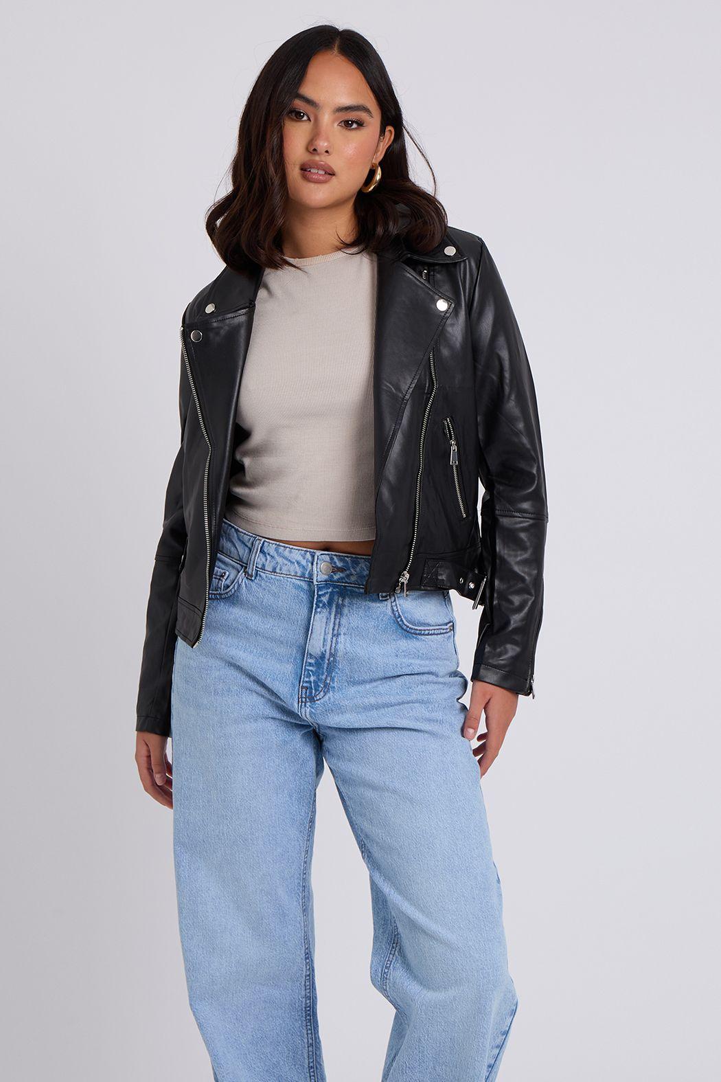 Nessa Black Faux Leather Biker Jacket by URBAN BLISS