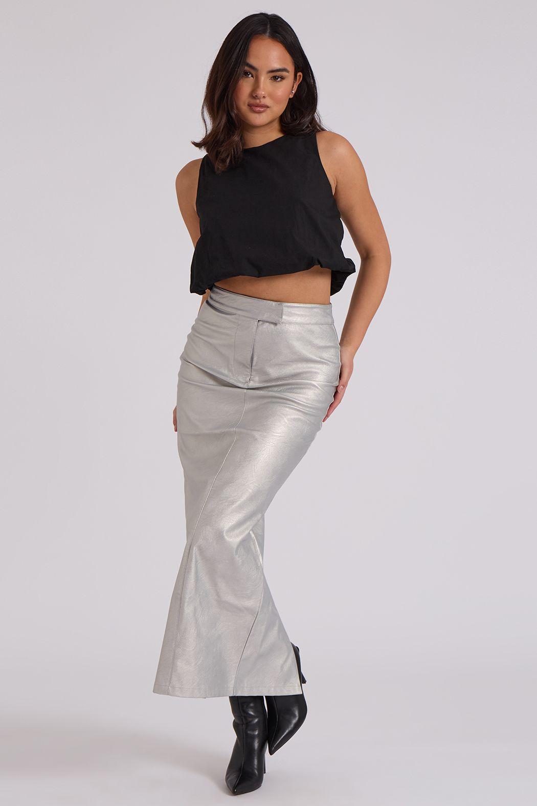 PU Split Back Maxi Skirt by URBAN BLISS