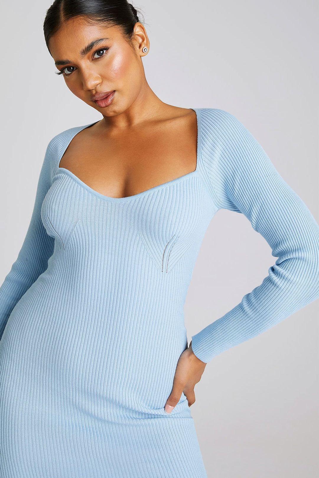 Petite Blue Square neck Dress by URBAN BLISS