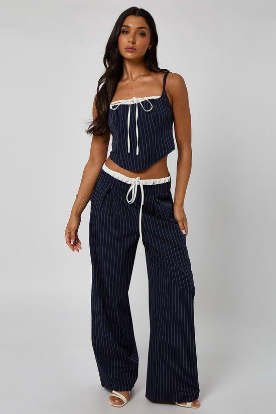 Pinstripe Double Waistband Low Rise Trouser by URBAN BLISS