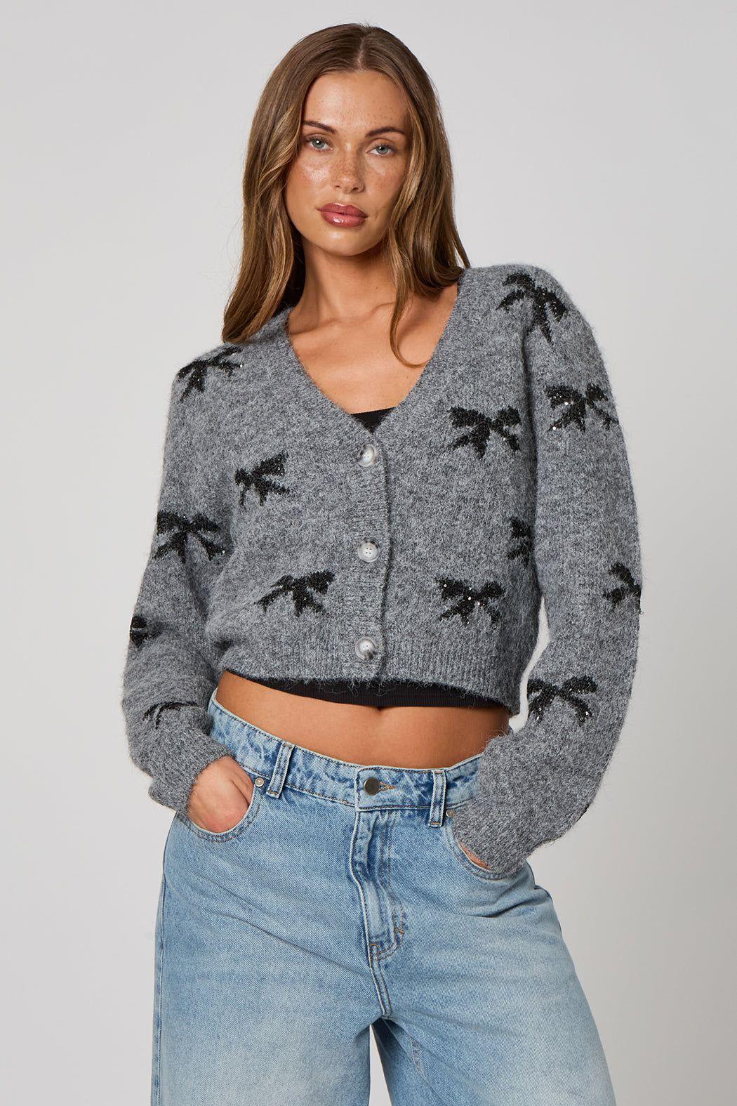 Sequin Bow Detail Cardigan by URBAN BLISS