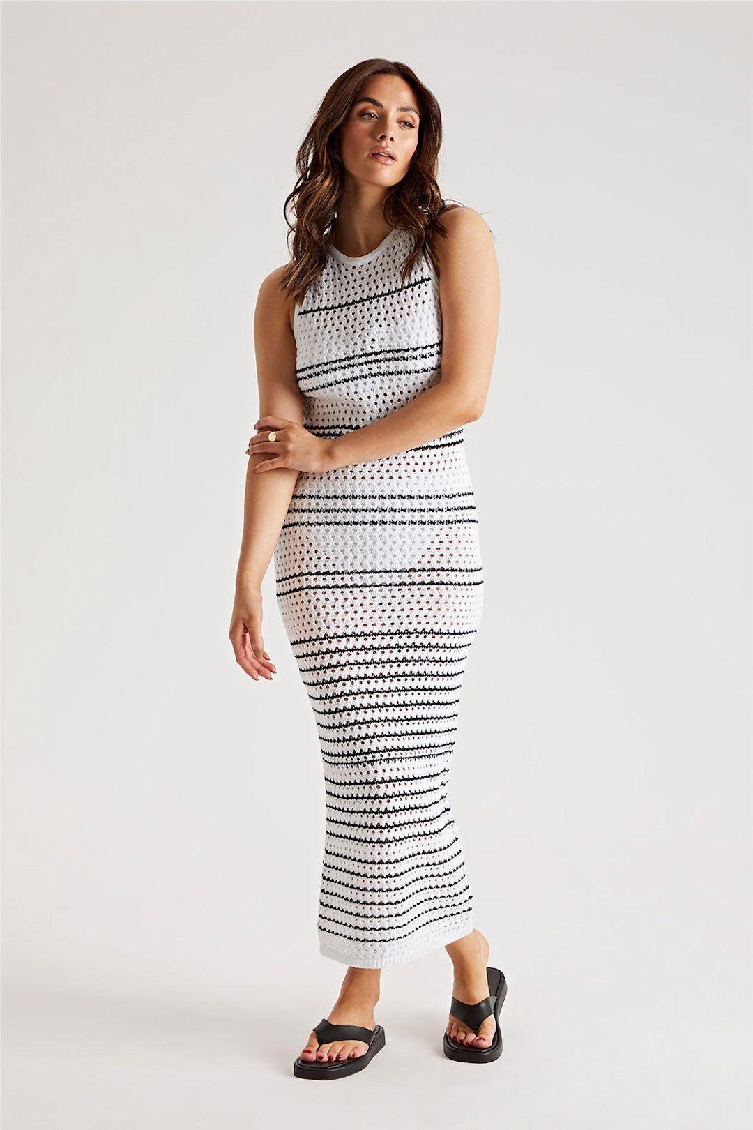 Stripe Pointelle Midaxi Dress by URBAN BLISS