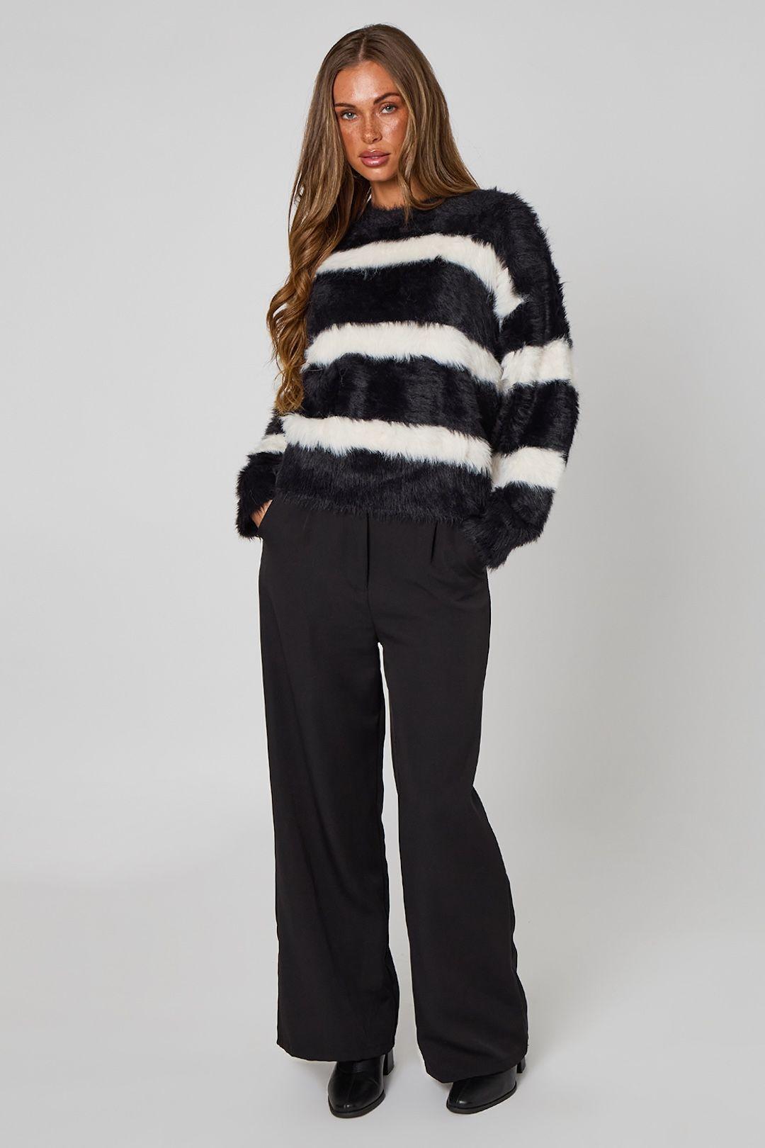Striped Fluffy Jumper by URBAN BLISS